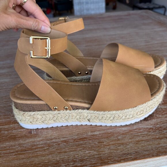 Forever Taupe Tan Open Toe Ankle Strap Espadrille Size‎ 10 - Picture 2 of 10